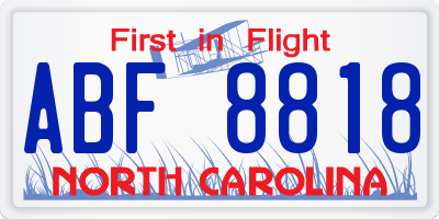 NC license plate ABF8818