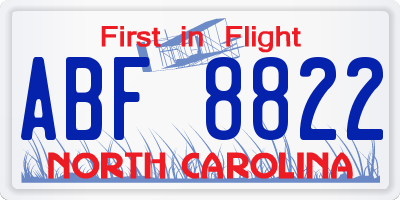NC license plate ABF8822