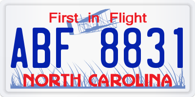 NC license plate ABF8831