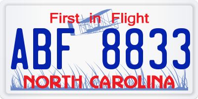 NC license plate ABF8833
