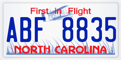 NC license plate ABF8835