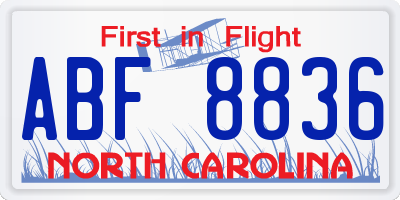 NC license plate ABF8836