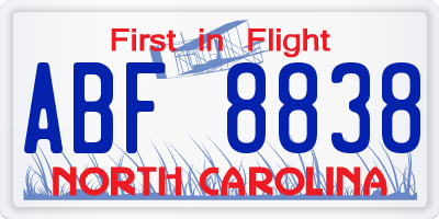 NC license plate ABF8838