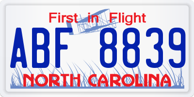 NC license plate ABF8839