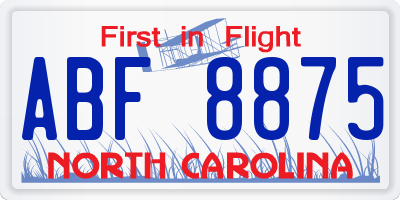 NC license plate ABF8875