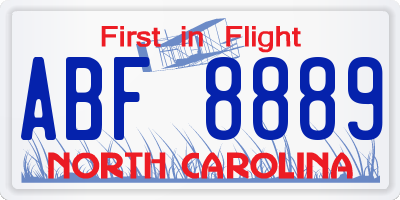 NC license plate ABF8889