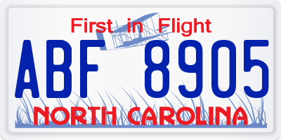NC license plate ABF8905