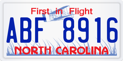 NC license plate ABF8916