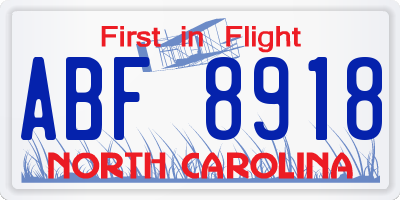 NC license plate ABF8918