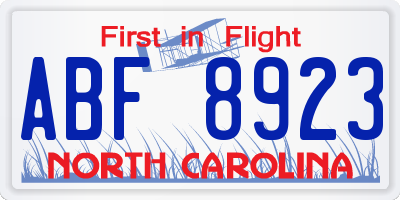 NC license plate ABF8923