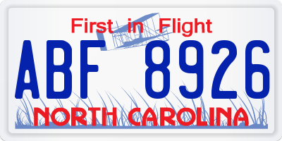NC license plate ABF8926