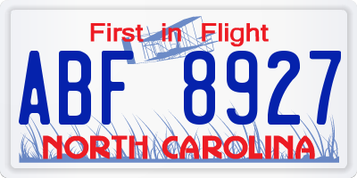 NC license plate ABF8927