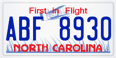 NC license plate ABF8930