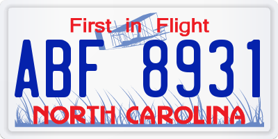 NC license plate ABF8931