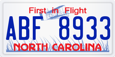 NC license plate ABF8933