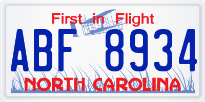 NC license plate ABF8934