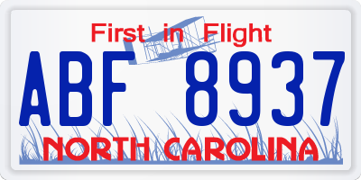NC license plate ABF8937