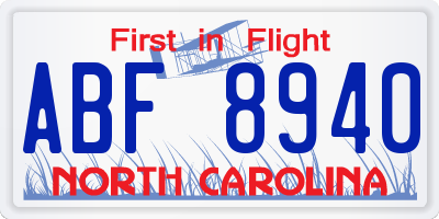 NC license plate ABF8940