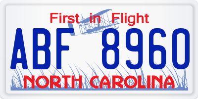 NC license plate ABF8960