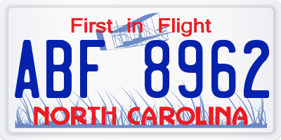NC license plate ABF8962