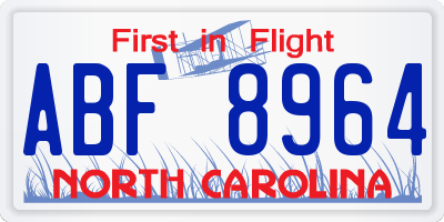 NC license plate ABF8964