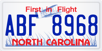 NC license plate ABF8968