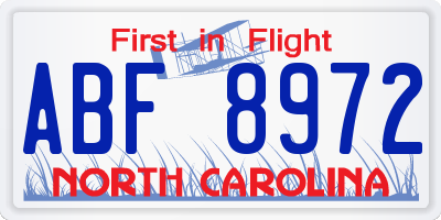 NC license plate ABF8972