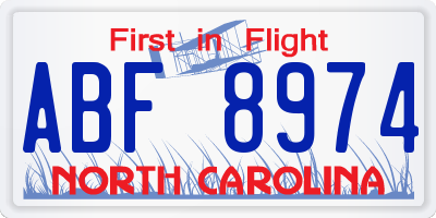 NC license plate ABF8974