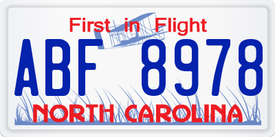 NC license plate ABF8978