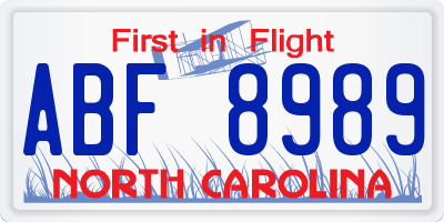 NC license plate ABF8989