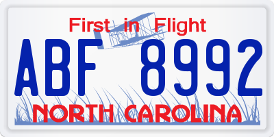 NC license plate ABF8992
