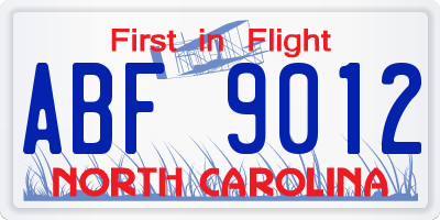 NC license plate ABF9012