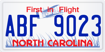 NC license plate ABF9023