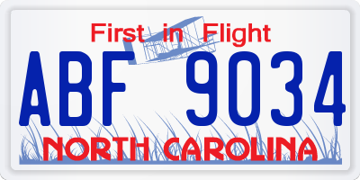 NC license plate ABF9034
