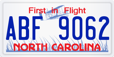 NC license plate ABF9062