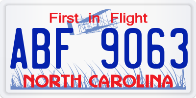 NC license plate ABF9063