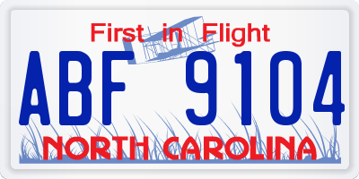 NC license plate ABF9104