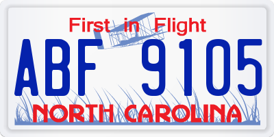 NC license plate ABF9105