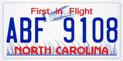 NC license plate ABF9108