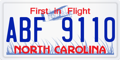 NC license plate ABF9110