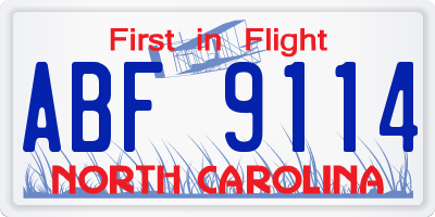 NC license plate ABF9114