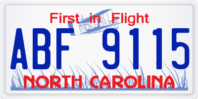 NC license plate ABF9115