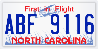 NC license plate ABF9116