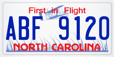 NC license plate ABF9120