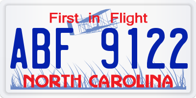NC license plate ABF9122