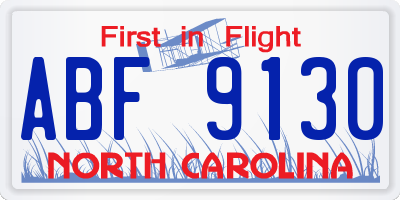 NC license plate ABF9130