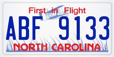 NC license plate ABF9133