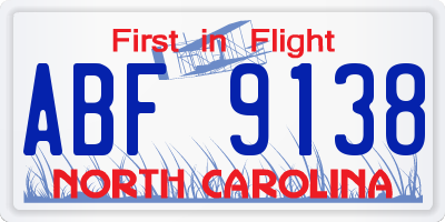 NC license plate ABF9138