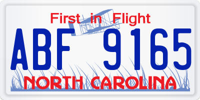NC license plate ABF9165