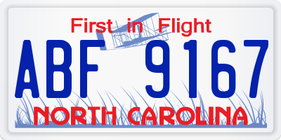 NC license plate ABF9167
